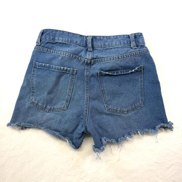 No Boundaries Size 3 Cut Off Denim Shorts Red Blue Embroidered Stars Patriotic - Picture 2 of 6